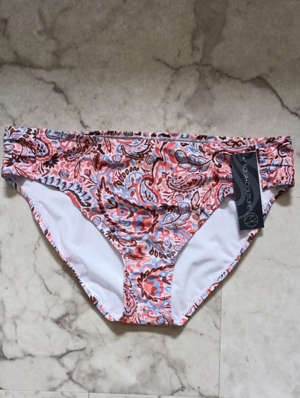 Aqua Couture Pink Paisley Mid-Rise Bikini Bottom